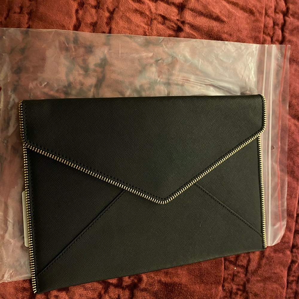 NWT Rebecca Minkoff envelope clutch - black with gold trim